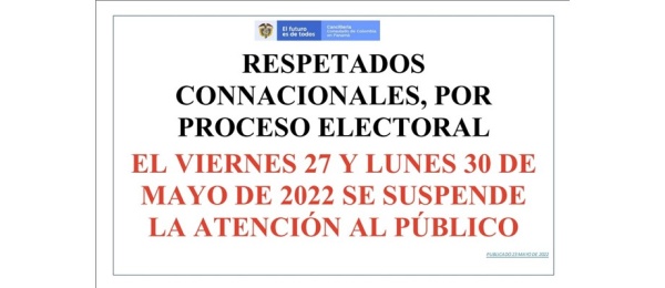 Consulado de Colombia en Panamá suspende la atención al público los días 27 y 30 de mayo