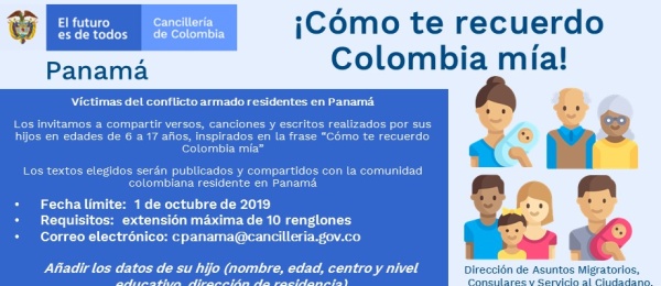 El Consulado de Colombia en Ciudad de Panamá invita a las víctimas del conflicto armado al evento del 1 de octubre